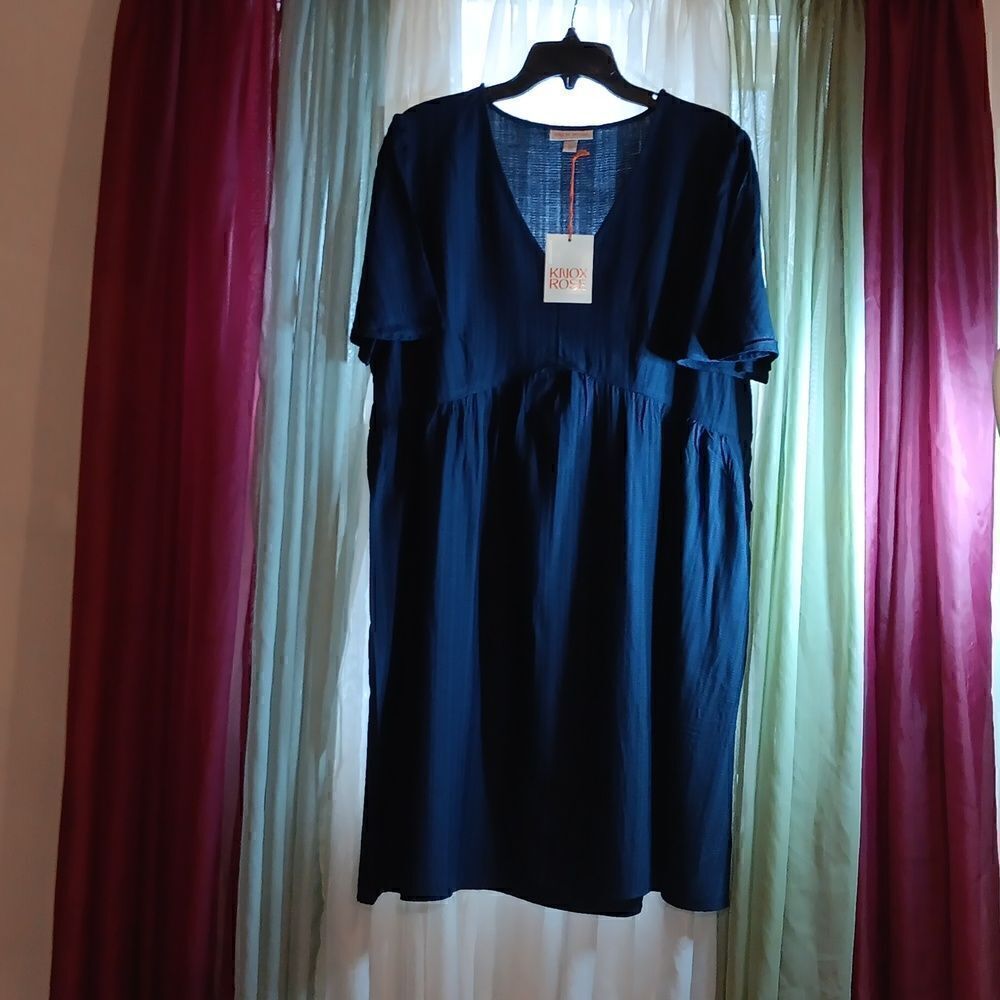 New 100% Rayon Blue & Black Dress With Side Pockets Size Extra Small New With …